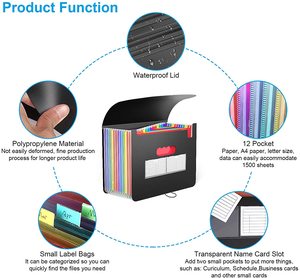 12 Túi Accordion Trình Tổ Chức Tập Tin Di Động Mở Rộng Hộp Nhựa Lưu Trữ Tài Liệu Accordion Với Các Tab Màu - Product Image 4