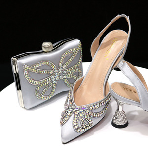 Popular pointed-toe ladies' rhinestone sandals with <b>matching</b> square <b>box</b> bag. Sandal and bag set. - Product Image 3