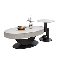 Table basse ovale en dalle de pierre de style italien avec rangement, options personnalisables – Design moderne minimaliste de luxe léger pour salons