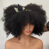 Promotion 54$ Letsfly Perruques Afro Bouclées Complètes avec Frange 320 Grammes 14 Pouces F-936 Cheveux Humains Naturels Vente en Gros Nouveau Style Perruques Sans Lacet