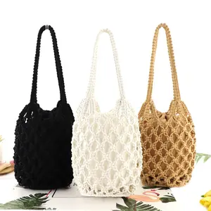 Sac à main d'été tissé à la main creux pour femmes, sac de plage en coton Crochet