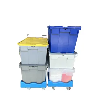 Heavy Duty Plastic Container With Attached Lids Nestable And Stackable Plastic Tote Moving Boxes Crate