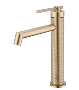 Luxury Milled Checkerboard Body and Grooved Anti-slip Handle Stainless Steel High Basin Faucet Single-handle - Product Image 1
