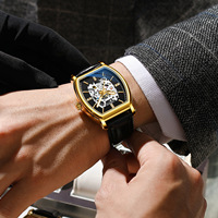 Montre automatique squelette tonneau lumineuse de haute qualité pour homme, montre mécanique de luxe élégante pour affaires