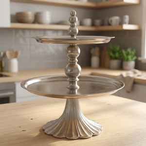Three-Tier Metal <b>Cake</b> <b>Stand</b> with <b>Glass</b> Plates Handmade Ornamental Design Multi-Layer Serving Tray for Dessert Display - Product Image 1