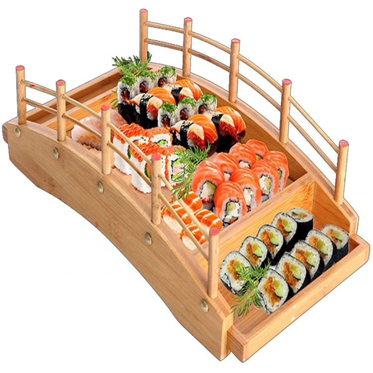 High Quality Wooden Japanese Sushi Boats Wooden Sashimi Serving Plate Board Tray Eco Friendly Wooden Sushi Tools