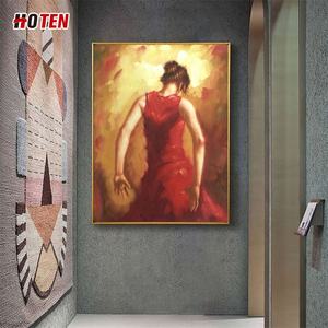 Peinture à l'huile abstraite moderne sur toile, femme espagnole de flamenco peinte à la main dans une robe rouge - Product Image 2