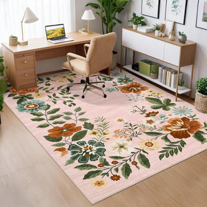Alfombra de terciopelo cristalino con diseño floral, rectangular, antideslizante, de fibra de poliéster, para sala de estar, dormitorio, balcón, cobertura total, fácil de limpiar. - Product Image 2