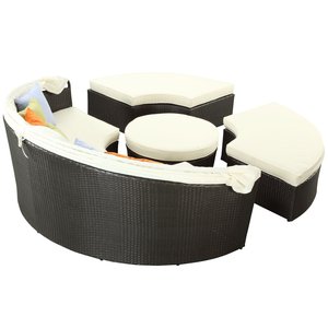 Muebles de Jardín de Mimbre Hechos a Mano, Sofá Seccional de Ratán para Patio Exterior de Hotel con Toldo Retráctil - Product Image 4