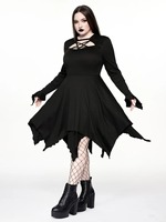 Robe noire gothique pour femme avec découpes, laçage frontal, manches cloche et ourlet asymétrique, vente en gros, personnalisable