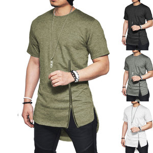 <strong>Longline</strong> Crewneck Blank Side Zipper <strong>T</strong> <strong>Shirt</strong> Curved Hem Hip Hop Mens <strong>T</strong> <strong>Shirt</strong> - Product Image 2