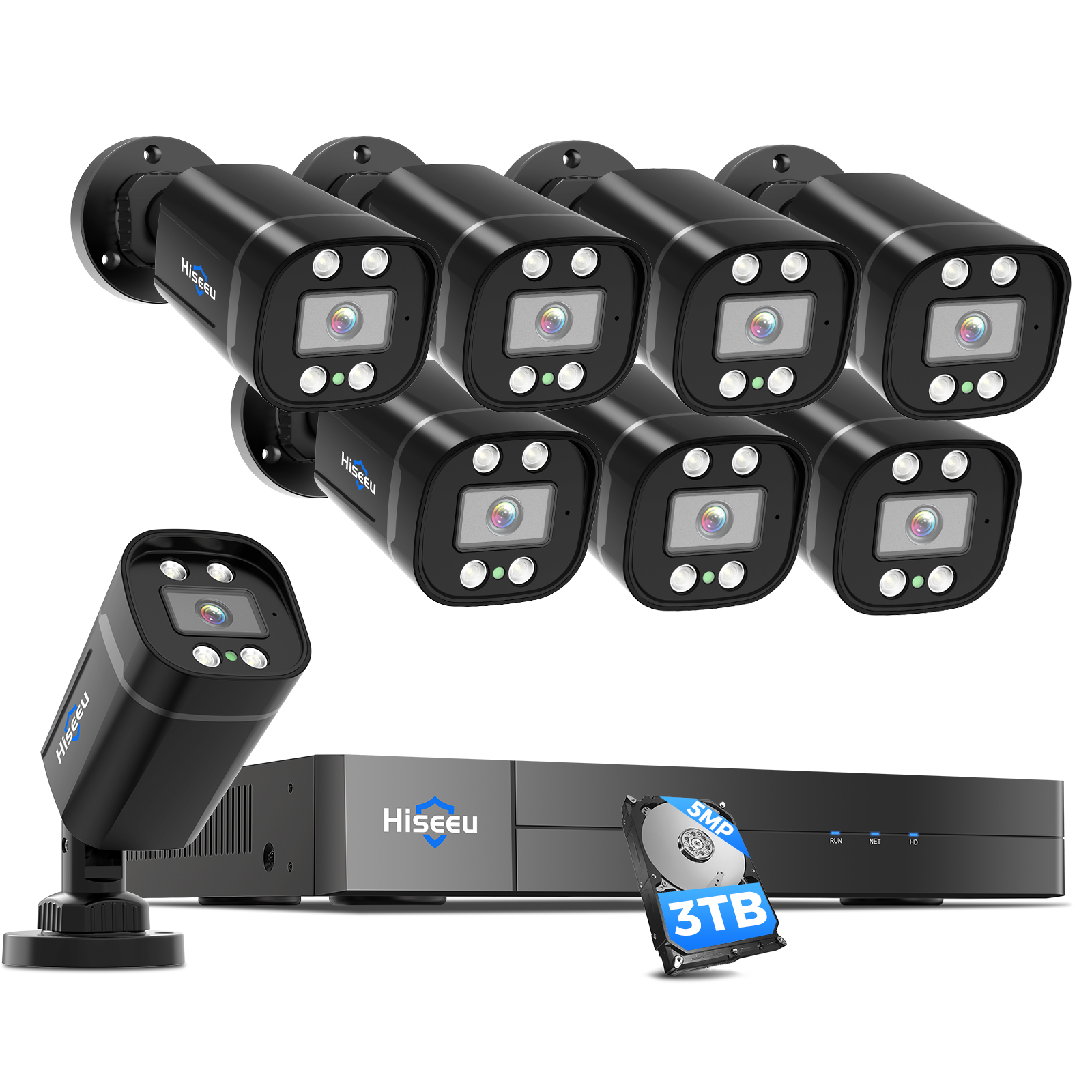 Hiseeu 5MP חכם ראיית לילה חיצונית חוטית AHD DVR סט IP Cctv מעקב וידאו 8CH מערכת אבטחה מצלמה ביתית