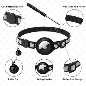 Hotselling nieuwe stijl kattenhalsband met reflecterende strip, PU Airtag houder, bel en verstelbare sluiting met veiligheidsgesp. - Product Image 3