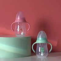 Biberon en plastique PP sans BPA avec logo personnalisé, poignées, tasse à paille double usage, tétine en silicone, large ouverture