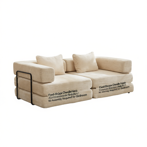Fixed-Shape Chenille Fabric Sofa Bed, Modern Sectional Design with Pillow Back, Foam Filled, Metal <b>Frame</b>, No Assembly Required, - Product Image 1