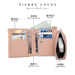 Cartera de Mujer Pierre Loues de 5 Pulgadas con Múltiples Ranuras para Tarjetas, Monedero con Cierre, Color Rosa Sólido, para Uso Diario - Product Image 2