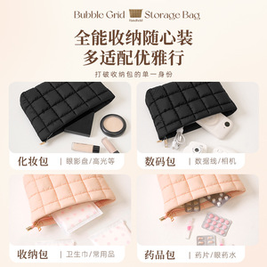 Portable Makeup <b>Bag</b> Large Capacity Quilted Cosmetic Pouch For Skincare Storage Multi Color Options - Product Image 5