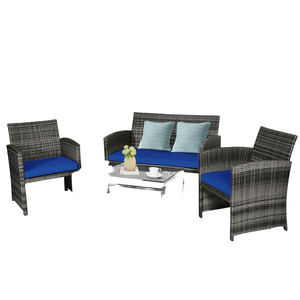 DB Durable Outdoor Rattan <b>Garden</b> <b>Set</b> 4-Piece Polyester Loveseat with Glass Table Contemporary Style for Patio & <b>Garden</b> Use - Product Image 1