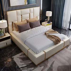 Meubles de chambre à coucher modernes au design agréable rangement multifonctionnel en cuir tissu Message Tatami lits en bois king size - Product Image 4