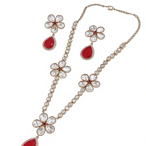 K058 Collier et boucles d'oreilles tendance pour femme, en laiton plaqué argent avec zircon et fleurs, bijoux élégants, cadeau de mariage, vente chaude - Product Image 2