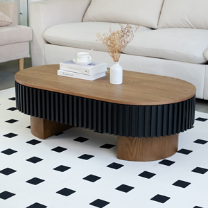 Table basse elliptique pour salon, 43,7 pouces, en placage de bois massif, moderne, avec rangement dissimulé, plateau amovible - Product Image 4