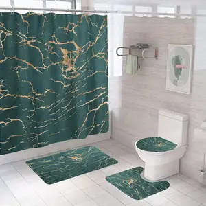 定制浴室浴帘套装防锈垫地毯套装防滑防水大理石印花现代浴帘