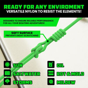 Lignes d'amarrage AMBITION 5/8\" X 16' - Corde <span class=keywords><strong>de</strong></span> qualité marine robuste pour bateaux, kayaks, <span class=keywords><strong>pêche</strong></span> et plus encore, <span class=keywords><strong>accessoire</strong></span> <span class=keywords><strong>de</strong></span> navigation ultime - Product Image 2