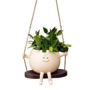Jardinière à balançoire mignonne avec design <span class=keywords><strong>de</strong></span> visage souriant <span class=keywords><strong>Pot</strong></span> <span class=keywords><strong>de</strong></span> <span class=keywords><strong>fleur</strong></span> suspendu intérieur et extérieur - Product Image 1