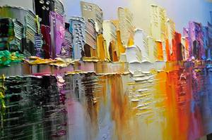 <span class=keywords><strong>Peinture</strong></span> à l'huile texturée Paysage urbain de <span class=keywords><strong>New</strong></span> <span class=keywords><strong>York</strong></span>, Art mural abstrait coloré, Décoration murale pour la maison, Peintures de paysages urbains au couteau - Product Image 5