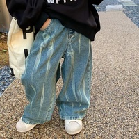 Celana Jeans Anak Laki-laki Musim Semi-Gugur 2025 Model Baru, Celana Panjang Anak Bergaya Kasual dan Trendi dengan Motif Tie-dye, Model Lurus, Longgar, dan Santai.