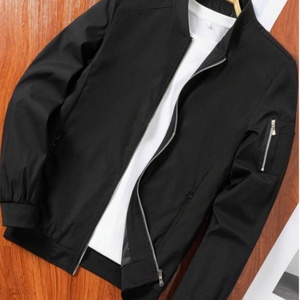 New <b>Men's</b> Black Bomber <b>Jacket</b> <b>Canvas</b> Classic Stand Collar Spring Autumn Slim Fit Design Suitable Casual Fashionable Trends - Product Image 1