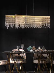 Postmoderne Creative Rectangulaire Pendentif Lumière Or De Luxe Cristal Perles Lustre Lumière - Product Image 2