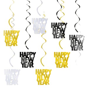 Decoraciones Colgantes en Espiral <span class=keywords><strong>de</strong></span> <span class=keywords><strong>Año</strong></span> Nuevo, Serpentinas <span class=keywords><strong>de</strong></span> Techo Doradas, Plateadas y Negras para Fiestas <span class=keywords><strong>de</strong></span> Nochevieja - Product Image 5