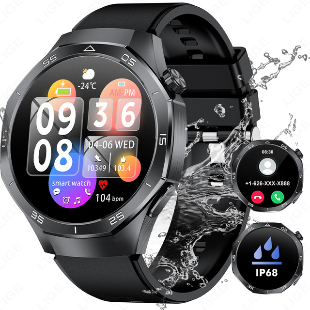 Lige BW0679 Outdoor Sports Waterproof Smart Watch Men 1.53" HD Screen Heart Rate Monitor BT Call Health Fitness Men Smartwatch