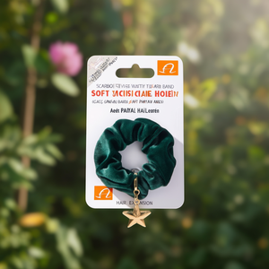 Coletero de terciopelo elástico para mujer y niña, suave, con dije de estrella en negro y verde, accesorio para el cabello - Product Image 3