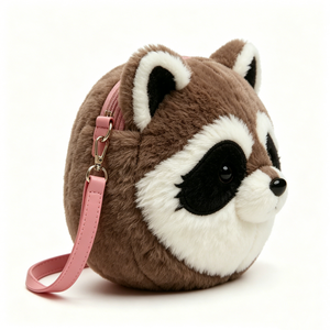 Raccoon plush crossbody bag, Animal-shaped plush <b>purse</b>, Raccoon face plush bag, Kids plush crossbody <b>purse</b> - Product Image 2