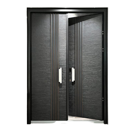 Porte blindée en acier 2026, gris foncé, texture rocheuse, verrouillage multipoints, panneau intelligent, taille personnalisée, OEM CE NFRC, directement de l'usine