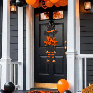 En gros, Accessoires de décoration pour fête d'Halloween : Panneau de porte triple en papier Sorcière Magicienne, Lettres suspendues Joyeux Halloween, Fournitures de fête - Product Image 1