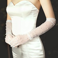 Gants de mariée élégants en tulle transparent, longs, ornés de perles multicolores, gants transparents à doigts complets