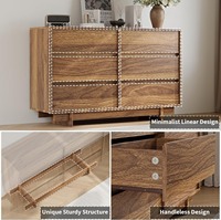 Ensemble de chambre à coucher moderne noir cannelé avec commode à 6 tiroirs et table de chevet LED, meubles de rangement avec station de charge – Fournisseur d'usine