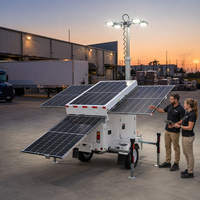 Tour d'éclairage solaire 4*150W LED alimentée par courant continu avec 4 panneaux solaires, remorque lumineuse à économie d'énergie pour tournages en extérieur