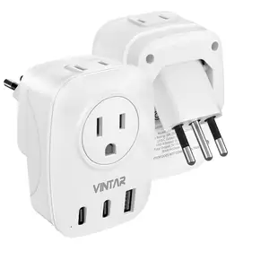 VINTAR Dobrável EUA para Itália Adaptador De Alimentação 3 Prong Não-Aterramento Tipo L Plug Adaptador com 2 Tomadas AC 3 Portas USB