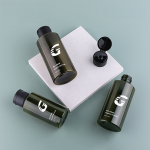 Botellas cosméticas de plástico para mascotas ecológicas de 100ml/200ml, cubierta abatible negra con hombro oblicuo <span class=keywords><strong>verde</strong></span>, cuidado de la piel de viaje vacío plano - Product Image 2