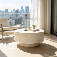 Table basse moderne en travertin rond, forme tambour, pour salon