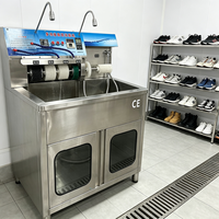 Lavadora y Secadora de Zapatos Semiautomática Comercial, Máquina con Cepillo Manual de Doble/Un Solo Compartimento para Zapatillas y Calzado de Lona