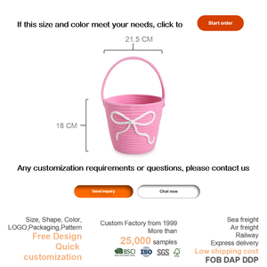 Canasta de Regalo con Lazo Rosa, Cuerda de Algodón Ecológica con Asa, Portátil para Bebés Recién Nacidos, Niños, Flores, Compras, Nombre Personalizado - Product Image 3