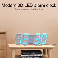 Horloge numérique murale intelligente EMAF avec grand écran LED 3D lumineux, veilleuse et alarme pour bureau, entrepôt et salon (Corée)