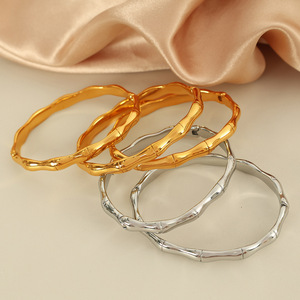 Bamboo Shape Bangle Gold Silver Plated <b>Titanium</b> Steel Unisex Fashion Jewelry Bracelet - Product Image 1