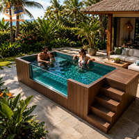 Piscine préfabriquée hors sol innovante de 20 pieds avec fenêtre mosaïque en fibre de verre, grand spa de nage de 40 pieds, jacuzzi en conteneur