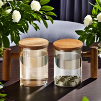 Bouteilles en verre rondes de grande capacité de 400 ml avec couvercle en bois résistant à la chaleur en borosilicate élevé, bouilloire, tasse à eau